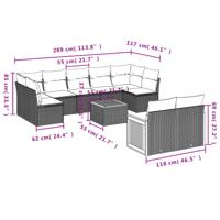 9-delige Loungeset met kussens poly rattan zwart - thumbnail