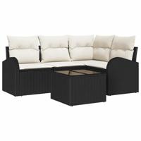 Tuinbankenset met kussen 5 pcs Zwart en Wit poly rattan - thumbnail