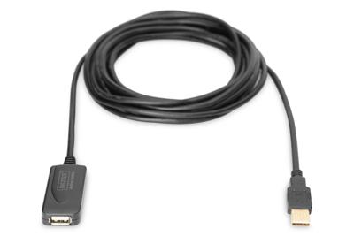 Digitus USB-kabel USB 2.0 5.00 m Actief met signaalversterking USB-A stekker, USB-A bus Zwart DA-70130-4