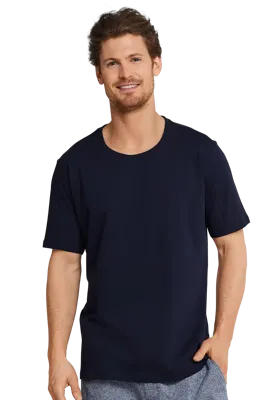 Heren pyjama shirt korte mouw - Donkerblauw - 100% katoenen los pyjamashirt voor heren
