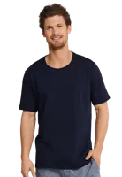 Heren pyjama shirt korte mouw - Donkerblauw - 100% katoenen los pyjamashirt voor heren - thumbnail