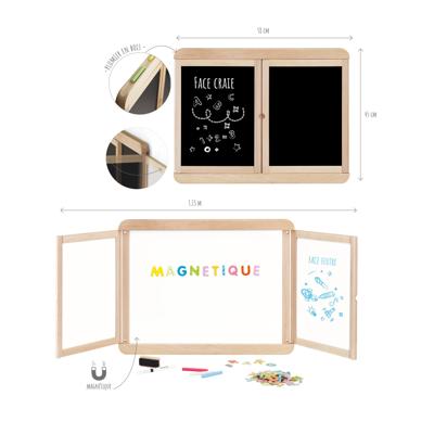 Magnetisch drieluik wandbord - JEUJURA - Magnetische centrale leisteen, 2 panelen, wit en krijtzijde