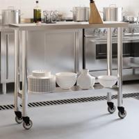VidaXL Keukenwerktafel met wielen 110x30x85 cm roestvrij staal - thumbnail