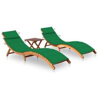 Ligbedden 2 st met tafel en kussens massief acaciahout - thumbnail