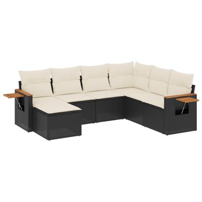 8-delige Loungeset met kussens poly rattan zwart