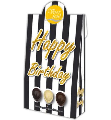Voor Jou! Cadeau doos black & white happy birthday 100 Gram Voor Jou! Cadeau doos black & white happy birthday 100 Gram