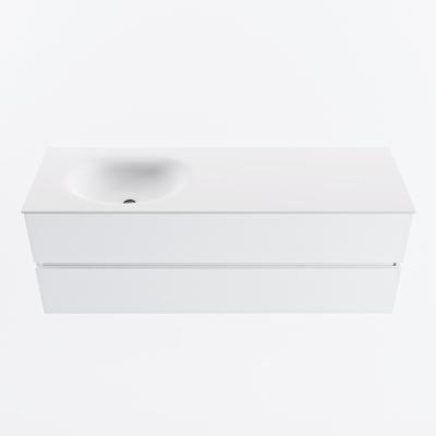 MONDIAZ VICA 140cm badmeubel onderkast Talc 2 lades. Wastafel MOON links zonder kraangat, kleur Talc.