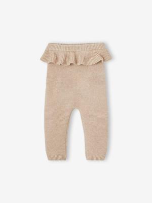 Gebreide broek met ruche baby gemêleerd beige