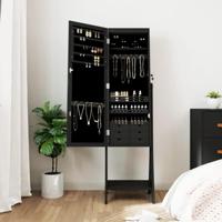 VidaXL Sieradenkast met spiegel en led-verlichting vrijstaand zwart - thumbnail