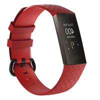 Fitbit Charge 3 & 4 siliconen diamant pattern bandje - Maat: Large - Rood - thumbnail