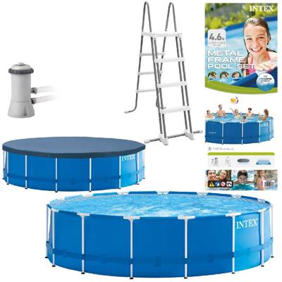 Intex 28242gn metal frame zwembad 457x122 cm + filterpomp en trap + accessoires blauw