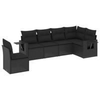 6-delige Loungeset met kussens poly rattan zwart - thumbnail