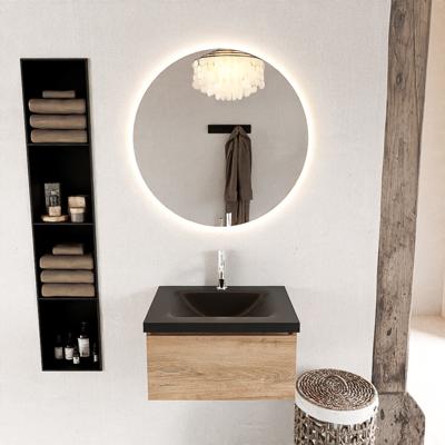 MONDIAZ BUKLA 60cm badmeubel modulair kleur Washed Oak met 1 lade. Wastafel CLOUD midden 1 kraangat kleur Urban.