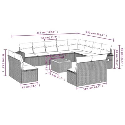 13-delige Loungeset met kussens poly rattan beige