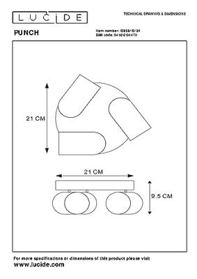 Lucide PUNCH - Plafondspot - Ø 21 cm - 3xGU10 - Wit