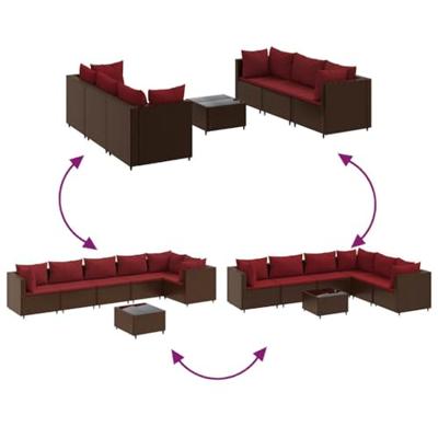 7-delige Loungeset met kussens poly rattan bruin
