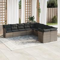 10-delige Loungeset met kussens poly rattan grijs - thumbnail