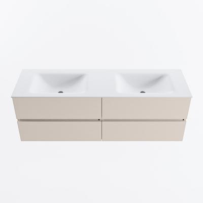 MONDIAZ VICA 150cm badmeubel onderkast Linen 4 lades. Wastafel CLOUD dubbel 2 kraangaten, kleur Talc.