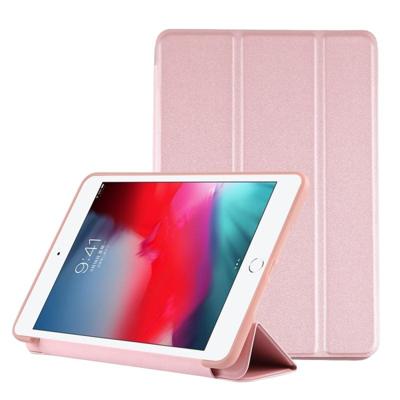 PU plastic bodem geval opvouwbare vervorming links en rechts Flip lederen draagtas met drie voudige beugel & Smart Sleep voor iPad mini 2019 (Rose gou