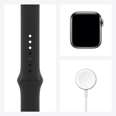 Apple Watch Series 6 (GPS + Cellular, 40 mm) Edelstahlgehäuse Graphit, Sportarmband Schwarz