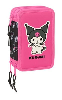 Driedubbele Pennenzak Kuromi Zwart Fuchsia 12,5 x 19,5 x 5,5 cm 37 Onderdelen