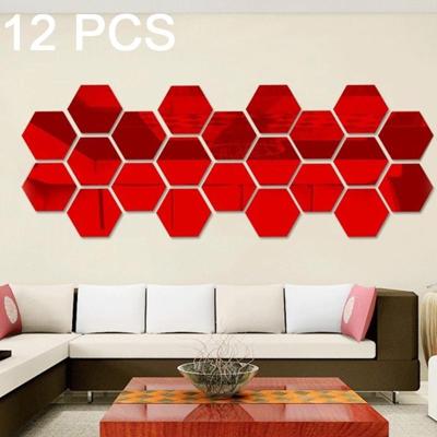 12 stuks 3D zeshoekige muur Stickers mirrorset grootte: 10 * 10cm (rood)