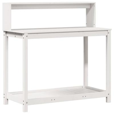 Oppottafel met schappen 108x50x109,5 cm massief grenenhout wit - thumbnail