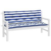 Tuinbankkussens 2 st gestreept 150x50x7 cm stof wit en blauw - thumbnail