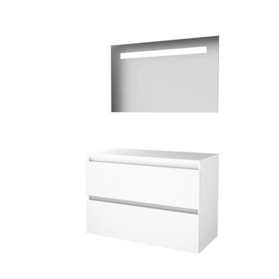 Basic-Line Economic 46 Badkamermeubelset - 100 x 46 cm - Greeploos - 2 Lades - Wastafelblad - Spiegel met LED Verlichting - Ice White