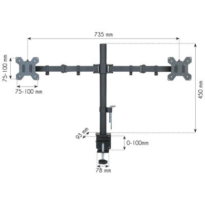 Techly ICA-LCD-382-D 27 inch klem zwart flatscreen houder voor bureau (klem, 20 kg, 40,6 cm (16 inch), 68,6 cm (27 inch), 100 x 100 mm, zwart)