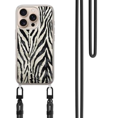 iPhone 16 Pro hoesje met zwart koord - Zebra Safari