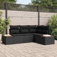 Tuinbankenset met kussen 5 pcs Zwart Poly riet - thumbnail