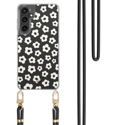 Samsung Galaxy S24 FE hoesje met zwart koord - Retro bloempjes Samsung Galaxy S24 FE hoesje met zwart koord - Retro bloempjes