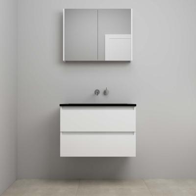 On-Line Badkamermeubelset - 80 cm - Voorgemonteerd - Ladestructuur - Acryl Wastafel - zonder Kraangat - Spiegelkast - Hoogglans Wit