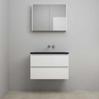 On-Line Badkamermeubelset - 80 cm - Voorgemonteerd - Ladestructuur - Acryl Wastafel - zonder Kraangat - Spiegelkast - Hoogglans Wit - thumbnail