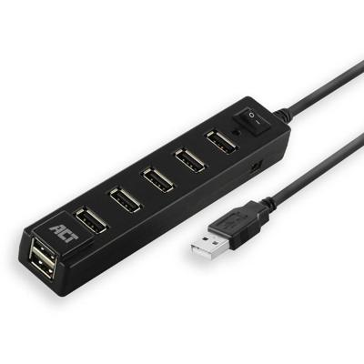 ACT AC6215 HighSpeed USB Hub 2.0 | 7x USB-A | 480 Mbps | On/Off Switch | Zwart