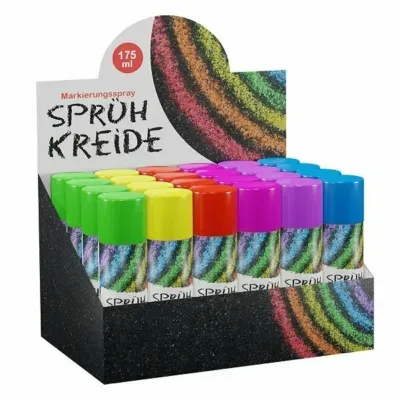 Krijtspray spuitbus 175 ml 6 kleuren display 24 stuks | 2 stuks