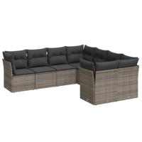 8-delige Loungeset met kussens poly rattan grijs - thumbnail
