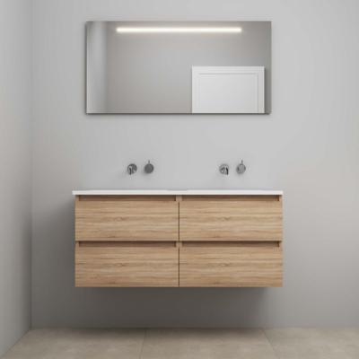 On-Line Badkamermeubelset - 120 cm - Voorgemonteerd - Acryl Wastafel - Kraangat naar Keuze - Spiegel met LED-Verlichting - Eiken