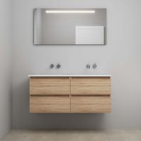 On-Line Badkamermeubelset - 120 cm - Voorgemonteerd - Acryl Wastafel - Kraangat naar Keuze - Spiegel met LED-Verlichting - Eiken - thumbnail