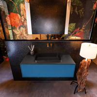 Badkamermeubelset Mondiaz Erin 100 cm met 1 Lade met RIDGE Wastafel Midden Urban Zonder Kraangaten Greeploos Mat Jeans - thumbnail