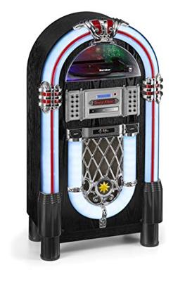 Karcher JB 6608D Jukebox (met platenspeler - CD-speler en Bluetooth Audio Streaming, FM en DAB+ radio met zendergeheugen, MP3-weergave via USB of SD-kaart, Lightshow) zwart