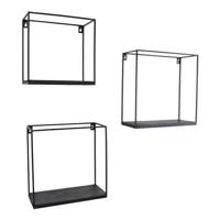 LOFT42 Wally Wandboxen - Zwart mangohout - Set van 3 - Metaal - thumbnail