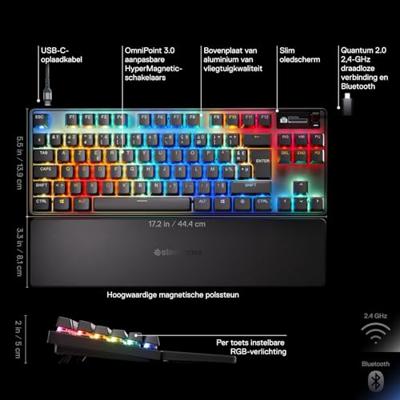Draadloos mechanisch gamingtoetsenbord - STEELSERIES - APEX PRO TKL GEN 3 - Zwart
