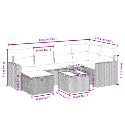 6-delige Loungeset met kussens poly rattan grijs - thumbnail