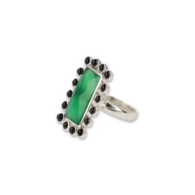 Zilveren Ring Onyx Groen en Spinel Zwart Zilveren Ring Onyx Groen en Spinel Zwart
