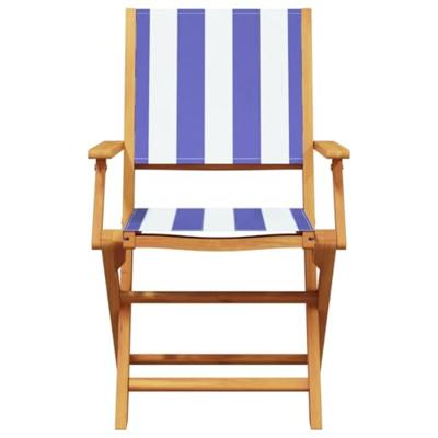 Tuinstoelen 2 st massief acaciahout en stof blauw en wit - thumbnail