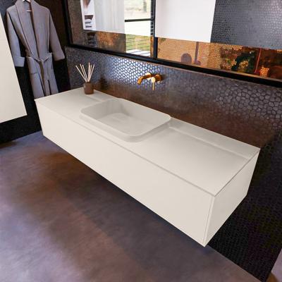 Badkamermeubelset Mondiaz Erin 150 cm met 1 Lade met RIDGE Wastafel Midden Linen Zonder Kraangaten Greeploos Mat Linen