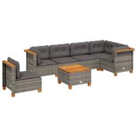 7-delige Loungeset met kussens poly rattan grijs - thumbnail