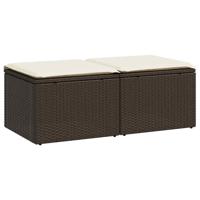 2-delige Loungeset met kussens poly rattan acacia bruin - thumbnail
